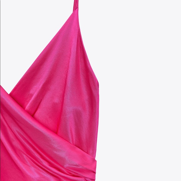 Zara DRAPED CAMISOLE SATIN MIDI DRESS w/ Side Slit PINK NEW - Picture 16 of 16